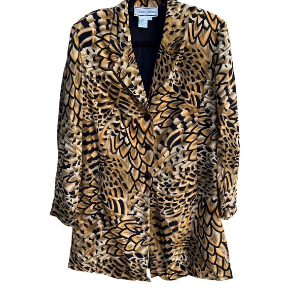 Diane Gilman Vintage Silk Abstract Feather Print Artsy Designer Blazer Jacket S - Picture 1 of 9